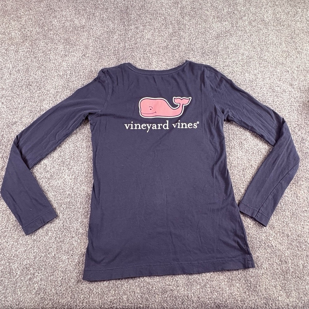Vineyard Vines Shirt Women XS Navy Long Sleeve Whale Logo Graphic Tee Preppy